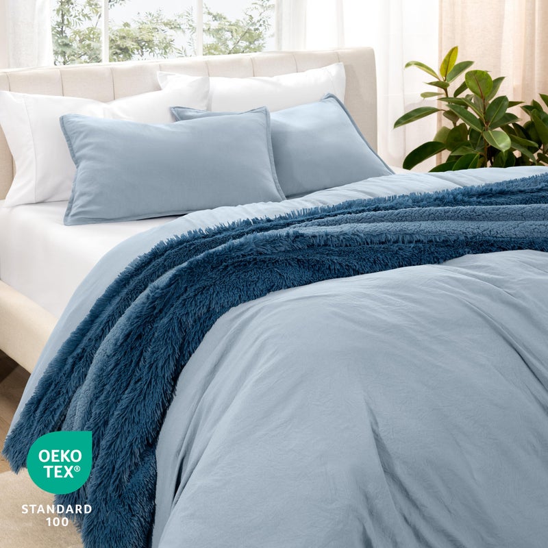 Bare Home Microfiber Duvet Cover Set - Ultra Soft Washed Microfiber - Oversized Queen Size - Linen-Like Look - Easy Care - Breathable Fabric - Our Softest Duvet Cover Set (Oversized Queen, Dusty Blue) - Image 5